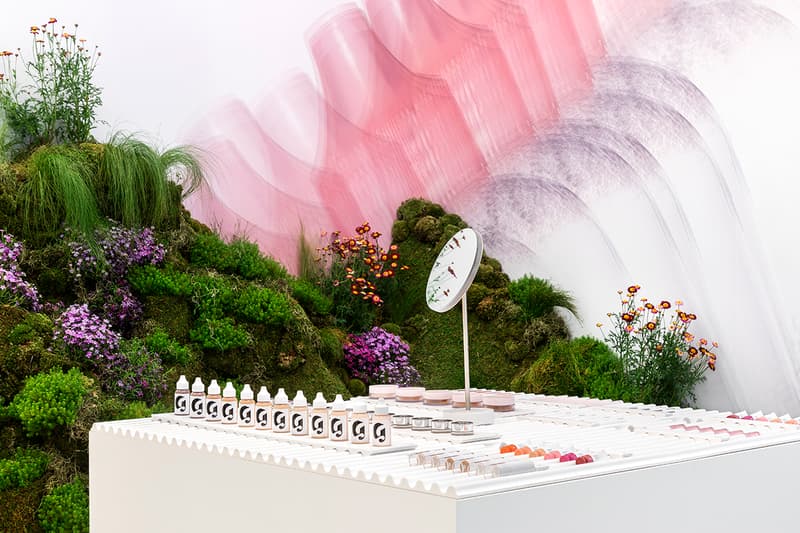 Glossier Seattle Pop-up Interior Makeup Skincare Beauty Emily Weiss Garden Grass Flowers