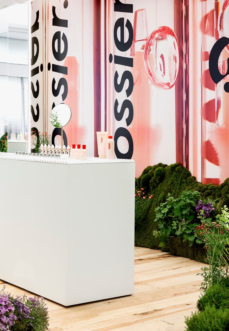 Glossier Seattle Pop-up Interior Makeup Skincare Beauty Emily Weiss Garden Grass Flowers