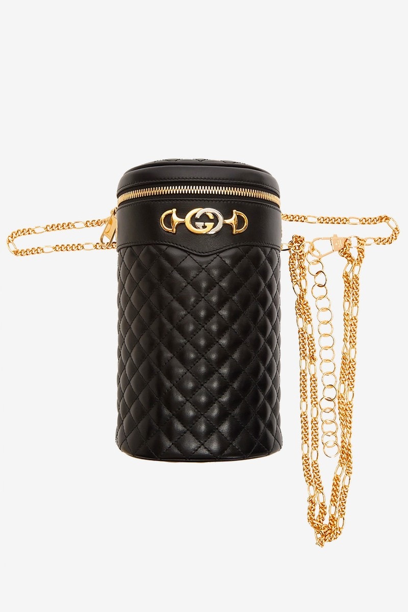 Gucci Black Quilted Leather Bag Gold Hardware GG Monogram Purse Fashion 