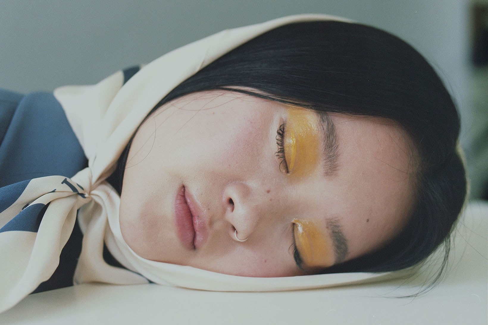 Meditation Mental Health Sleep Girl Scarf Headscarf Yellow Eyeshadow Makeup Glossy Eyelids Eyelashes