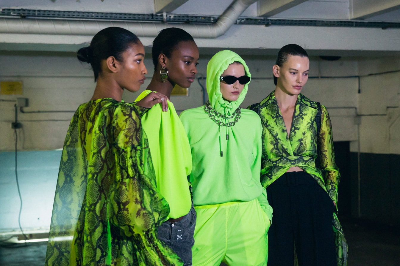 Off White Virgil Abloh Spring Summer 2019 Paris Fashion Week Show Collection Hoodie Snakeskin Jacket Shirt Green Black