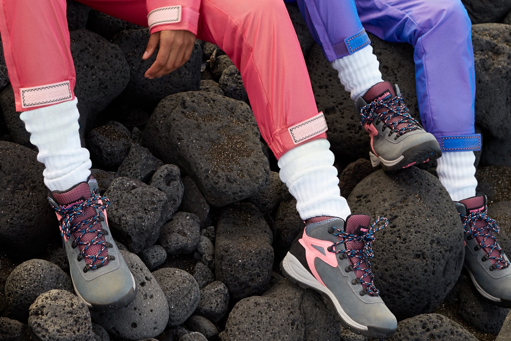 Opening Ceremony x Columbia Spring 2019 Capsule Collection Sweatpants Pink Purple Hiking Boots Grey