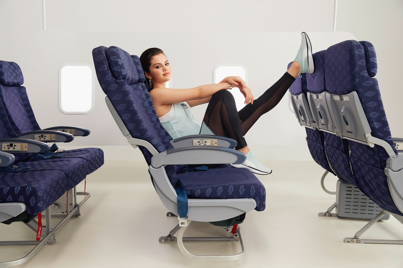 Selena Gomez x PUMA Spring Summer 2019 Collection Shirt Blue Leggings Black SG Bright Fade Slip On Fare Aqua