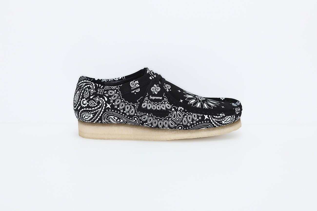 Supreme Clarks Originals 2019 Summer Wallabees Wallabee Footwear Shoes Collaboration Black Paisley Pattern