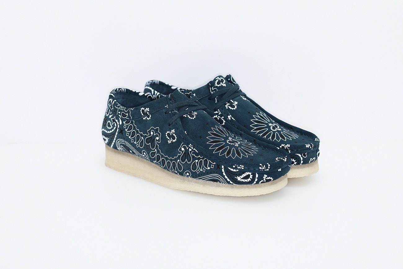 Supreme Clarks Originals 2019 Summer Wallabees Wallabee Footwear Shoes Collaboration Blue Paisley Pattern