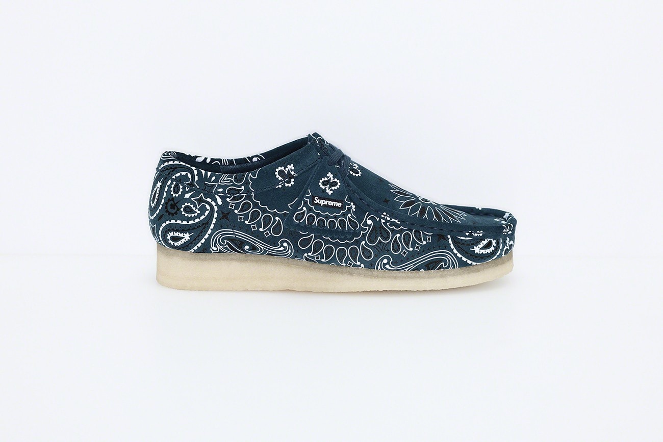 Supreme Clarks Originals 2019 Summer Wallabees Wallabee Footwear Shoes Collaboration Blue Paisley Pattern