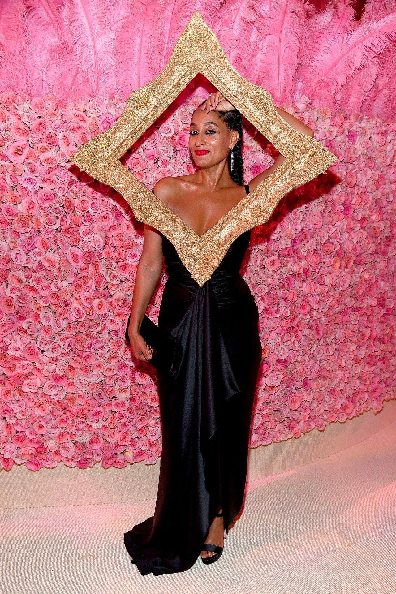 Tracee Ellis Ross Met Gala 2019 Red Carpet Camp Notes on Fashion black dress picture frame