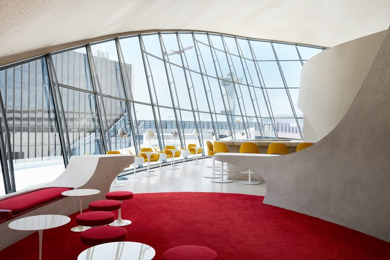 TWA Hotel JFK Airport New York Lounge Cream White Red