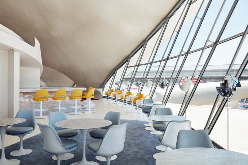 TWA Hotel JFK Airport New York Lounge Cream White Yellow