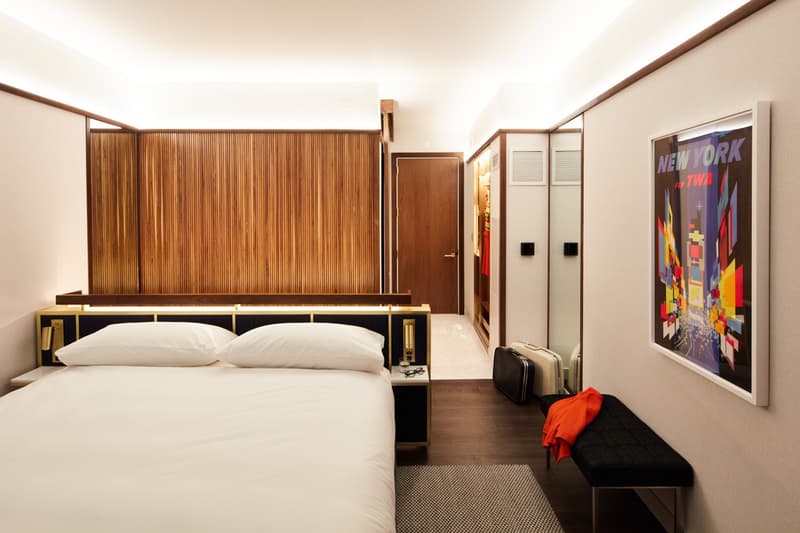 TWA Hotel JFK Airport New York Room Walls Brown Bed White