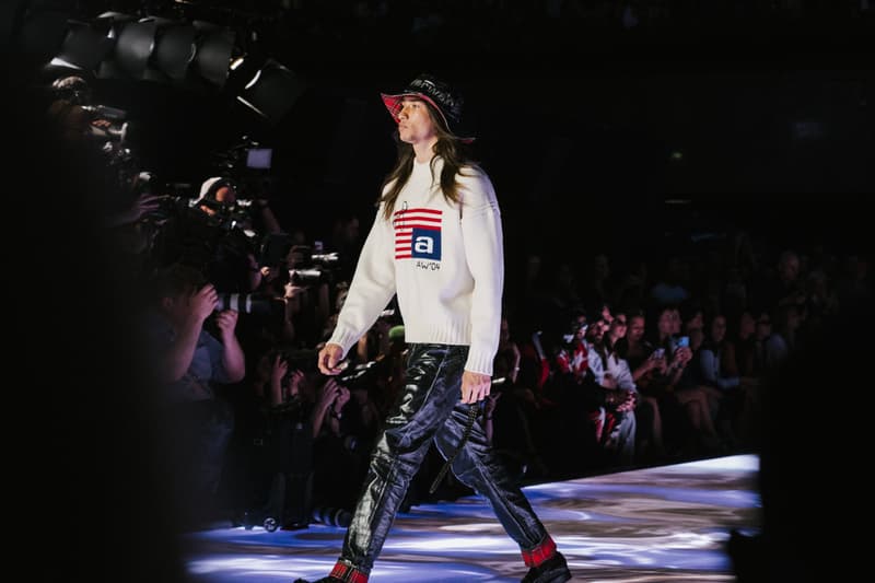 Alexander Wang Spring Summer 2020 Runway Show Rockefeller Center New York American Flag America Designer Sweater Leather Pants Bucket Hat