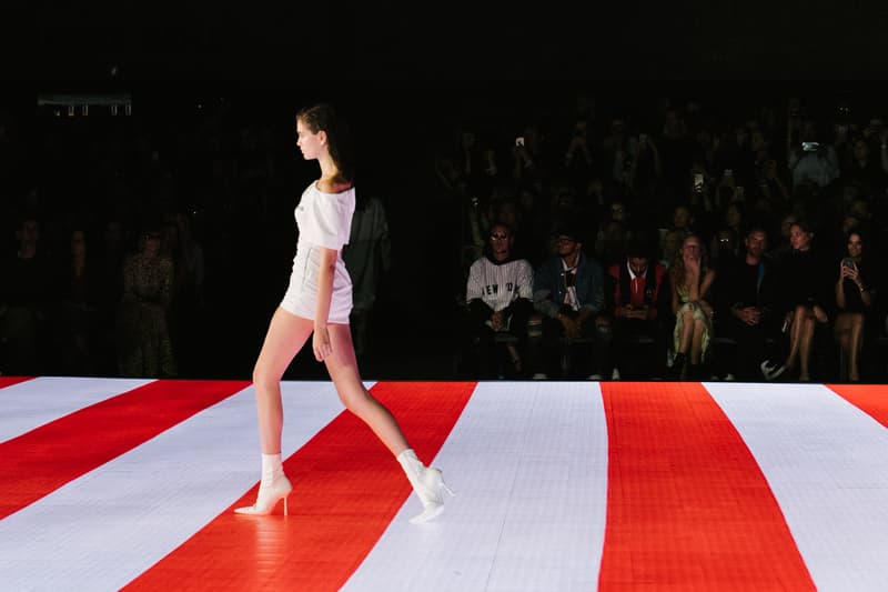 Alexander Wang Spring Summer 2020 Runway Show Rockefeller Center New York American Flag America Designer Kaia Gerber Model White Dress