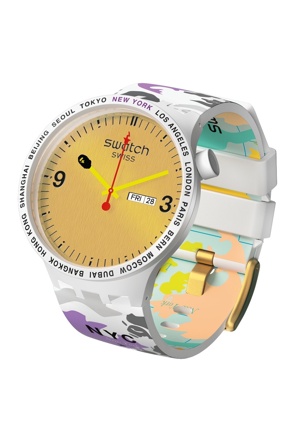 BAPE A Bathing Ape x Swatch Watch Collaboration White Yellow