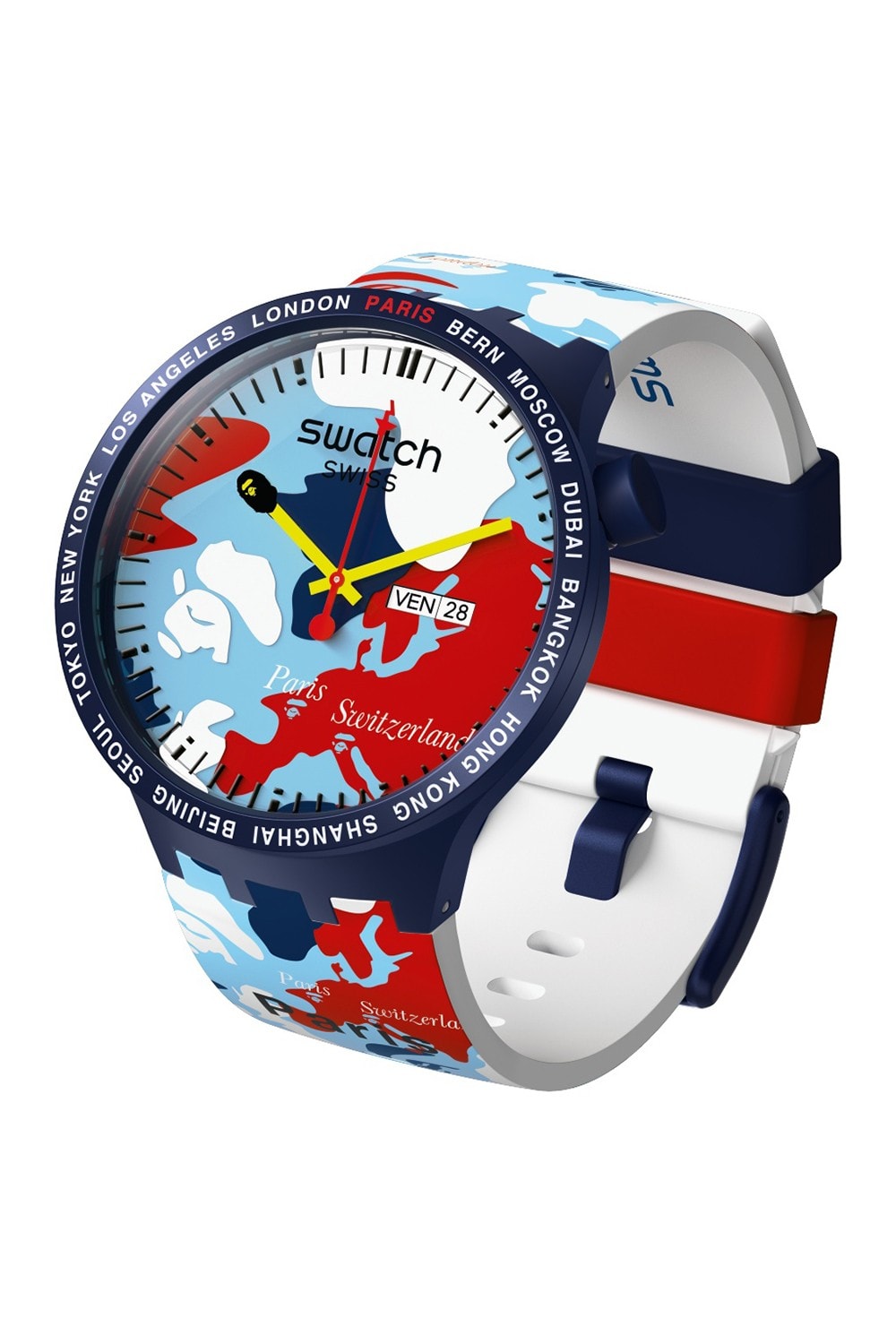 BAPE A Bathing Ape x Swatch Watch Collaboration Blue White Red