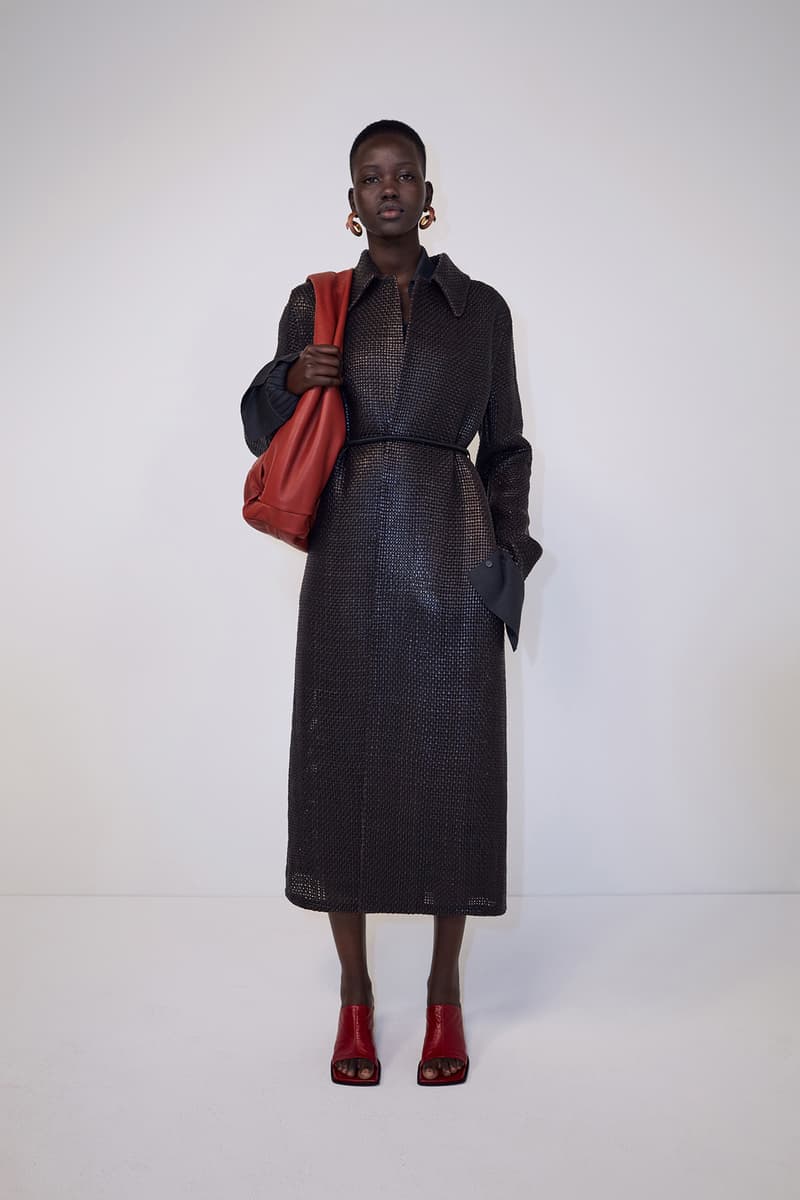 bottega veneta pre spring 2020 lookbook daniel lee leather bag footwear adut akech red black coat