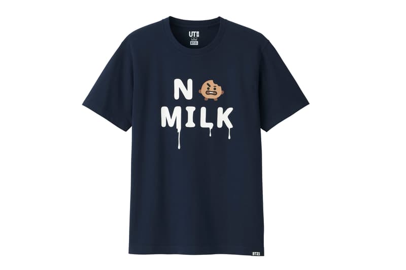 BT21 BTS Uniqlo UT Collaboration K-pop Big Hit Entertainment T-Shirt Black No Milk