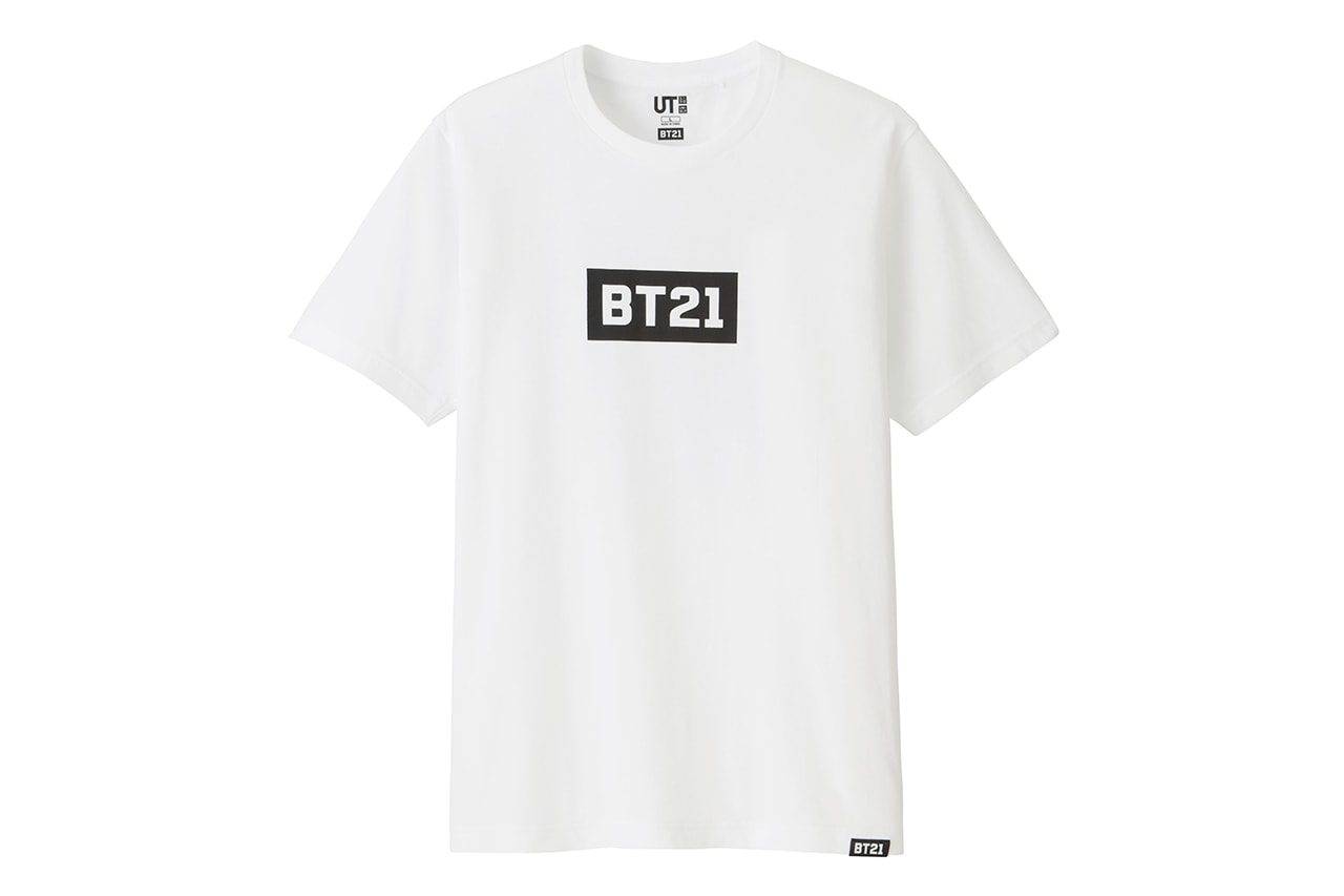 BT21 BTS Uniqlo UT Collaboration K-pop Big Hit Entertainment T-Shirt White Black Logo