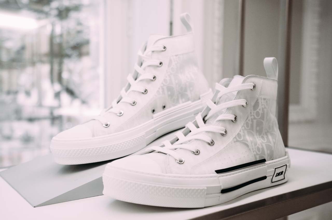 Dior Logo Sneakers Shoes Footwear Kim Jones White Transparent Clear Sneaker High Top Converse Spring Summer 2020 Men's Paris Fashion Week Showroom