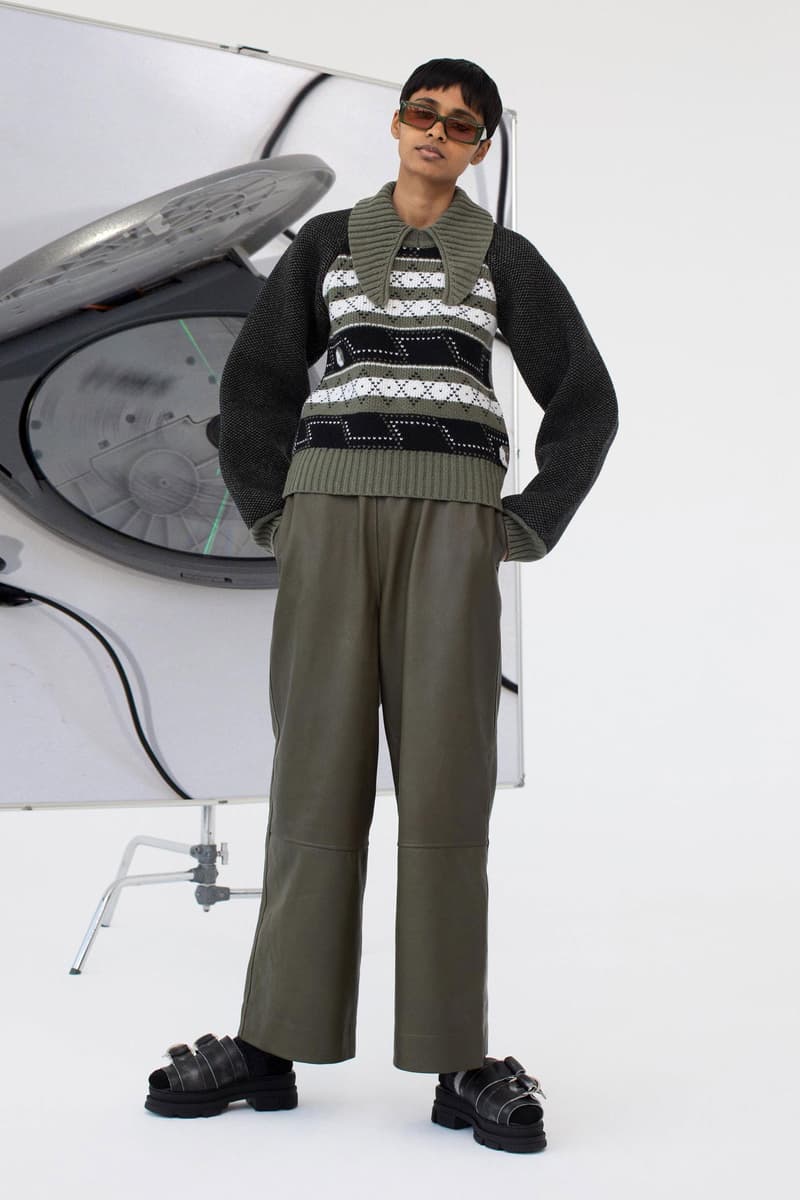 GANNI Pre-Spring 2020 Collection Lookbook Beige Khaki Tan Taupe Sand Trench Coat Jacket Silk Scarf Hat Beret