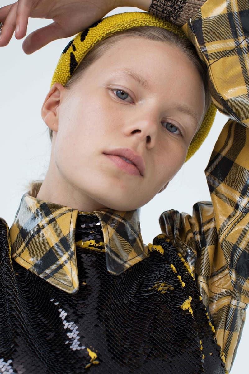 GANNI Pre-Spring 2020 Collection Lookbook Beige Khaki Tan Taupe Sand Trench Coat Jacket Silk Scarf Hat Beret