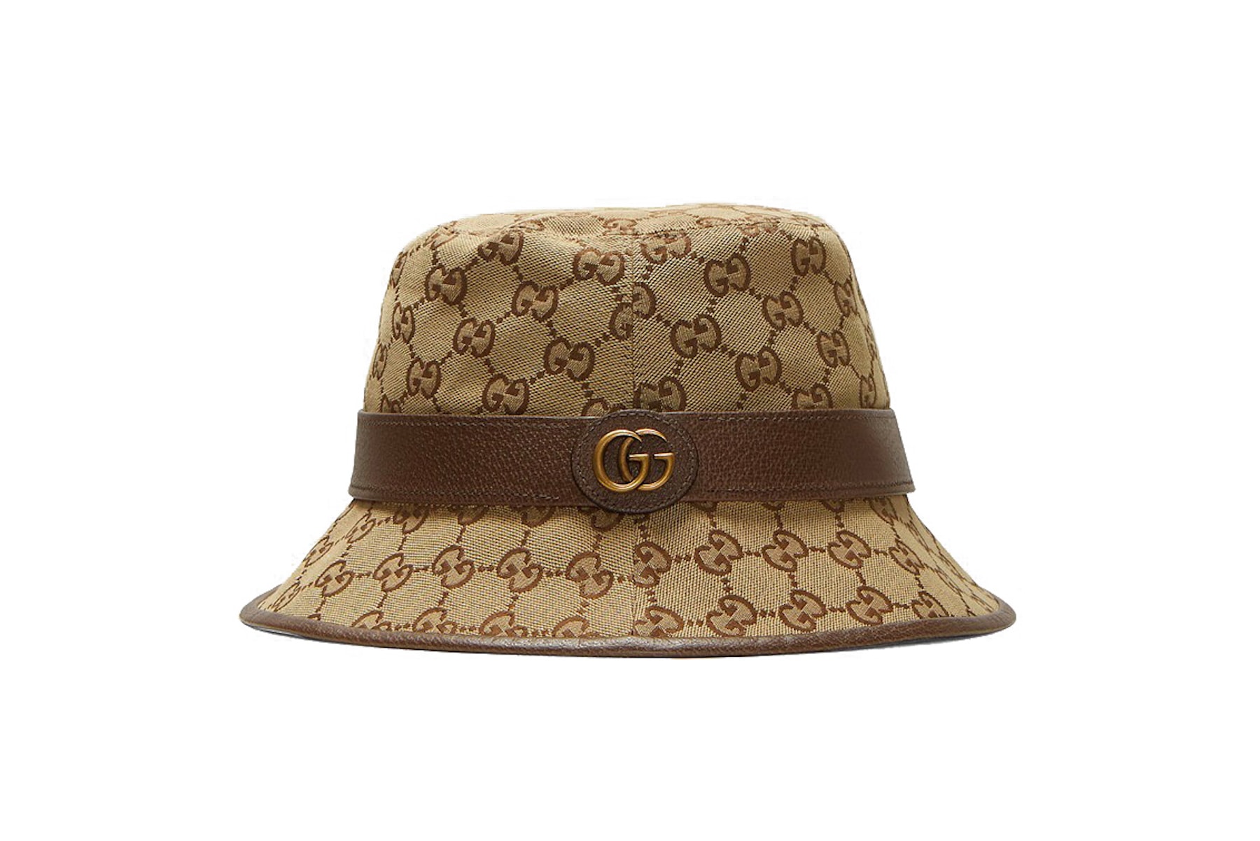 Gucci Logo Monogram Bucket Hat Brown Gold Print Summer Accessory Graphic 