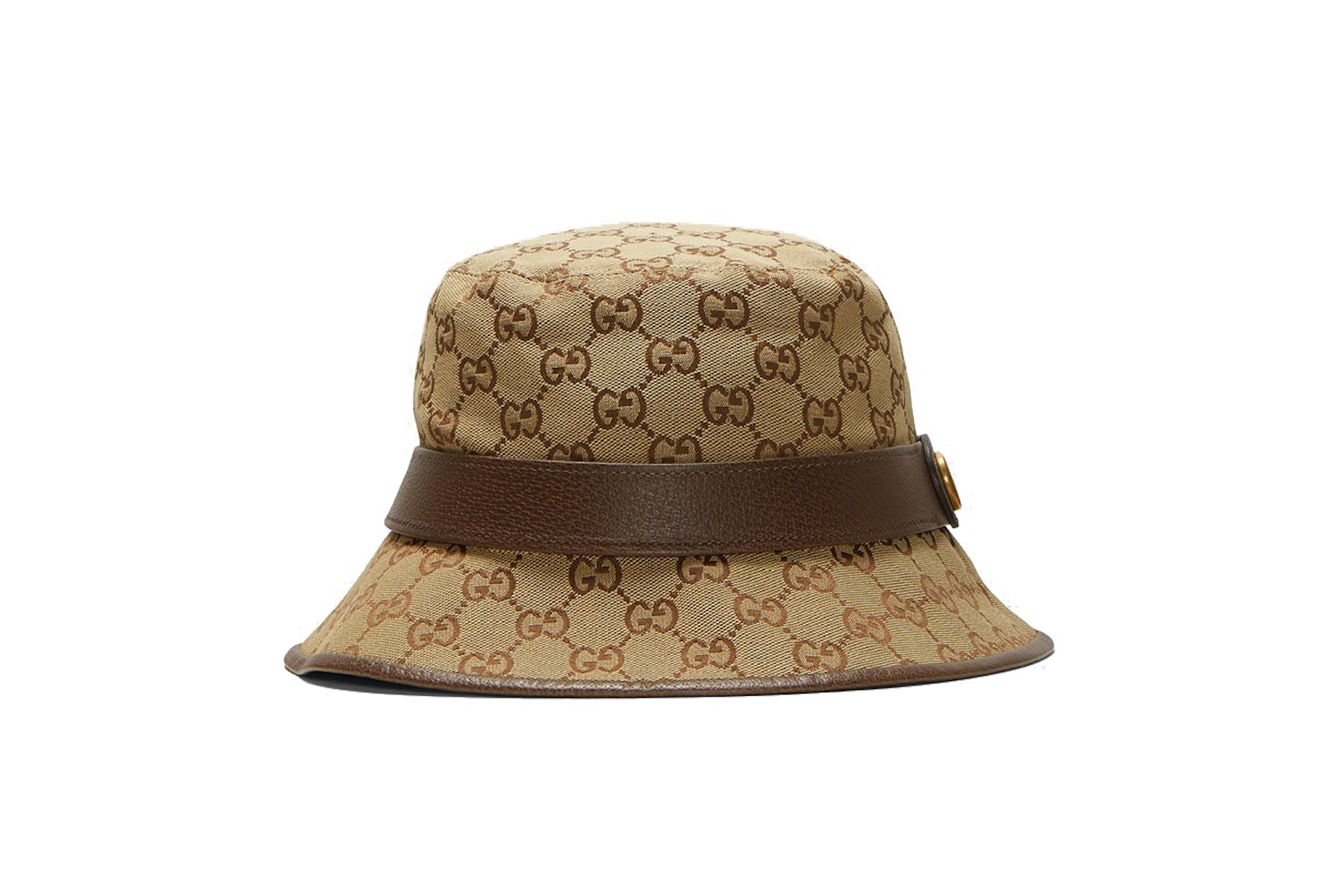 Gucci Logo Monogram Bucket Hat Brown Gold Print Summer Accessory Graphic 