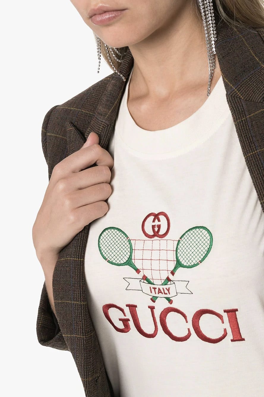 Gucci White Retro Logo T-Shirt Tennis 