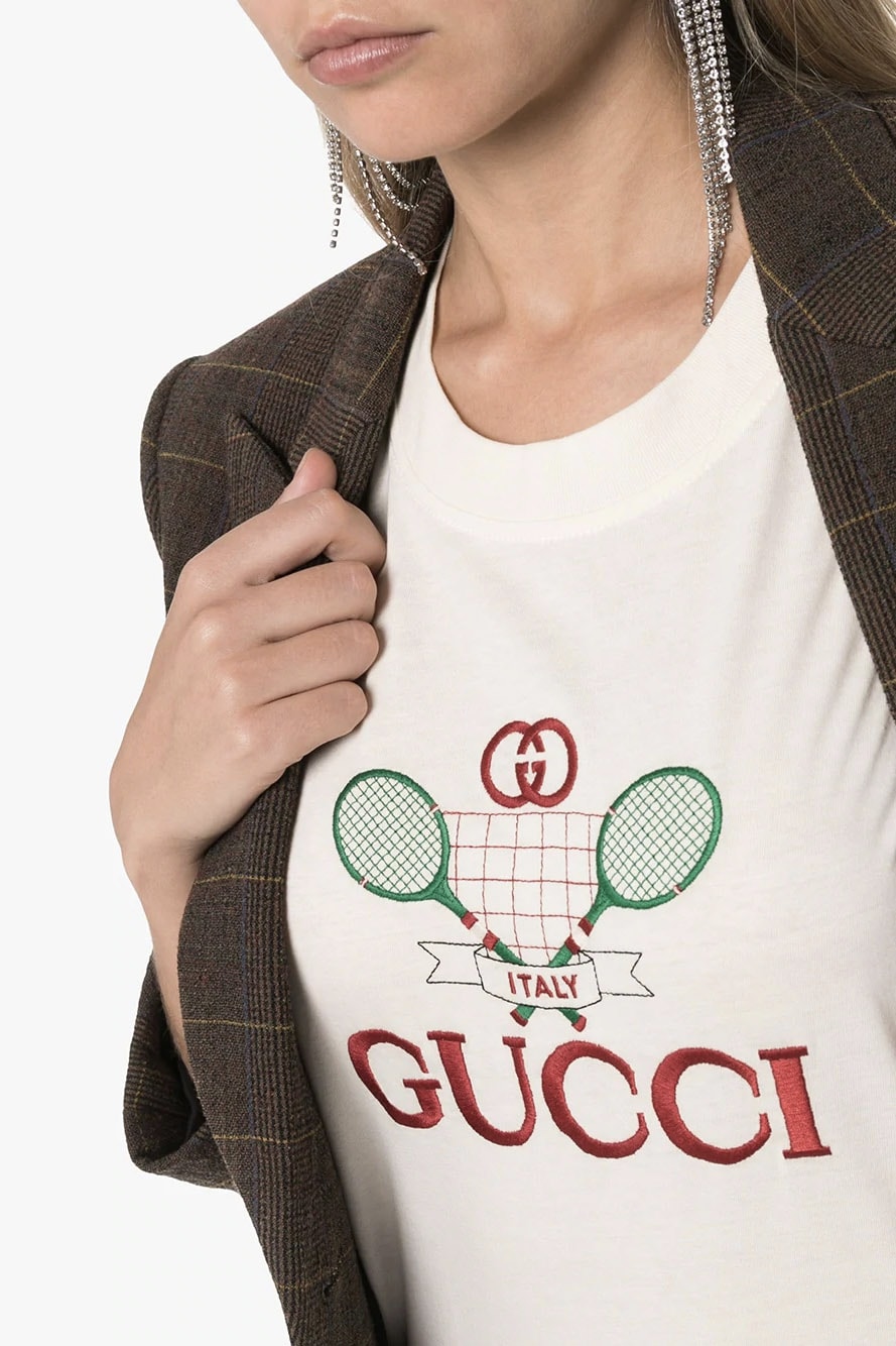 Gucci White Retro Logo T-Shirt Tennis Print Release Sporty 