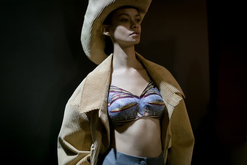 Vaquera Fall Winter 2018 New York Fashion Week Bustier Blue Jacket Hat Tan