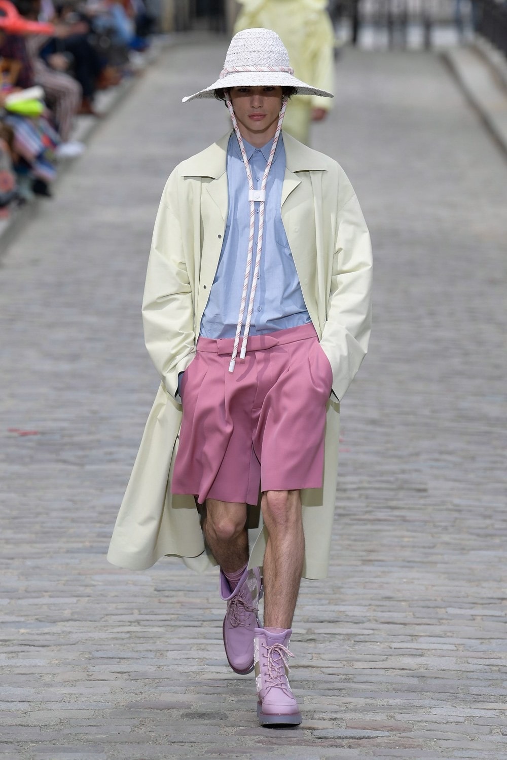 Louis Vuitton Virgil Abloh Spring Summer 2020 Paris Fashion Week Men's Show Collection Jacket Yellow Shirt Blue Shorts Pink Hat White