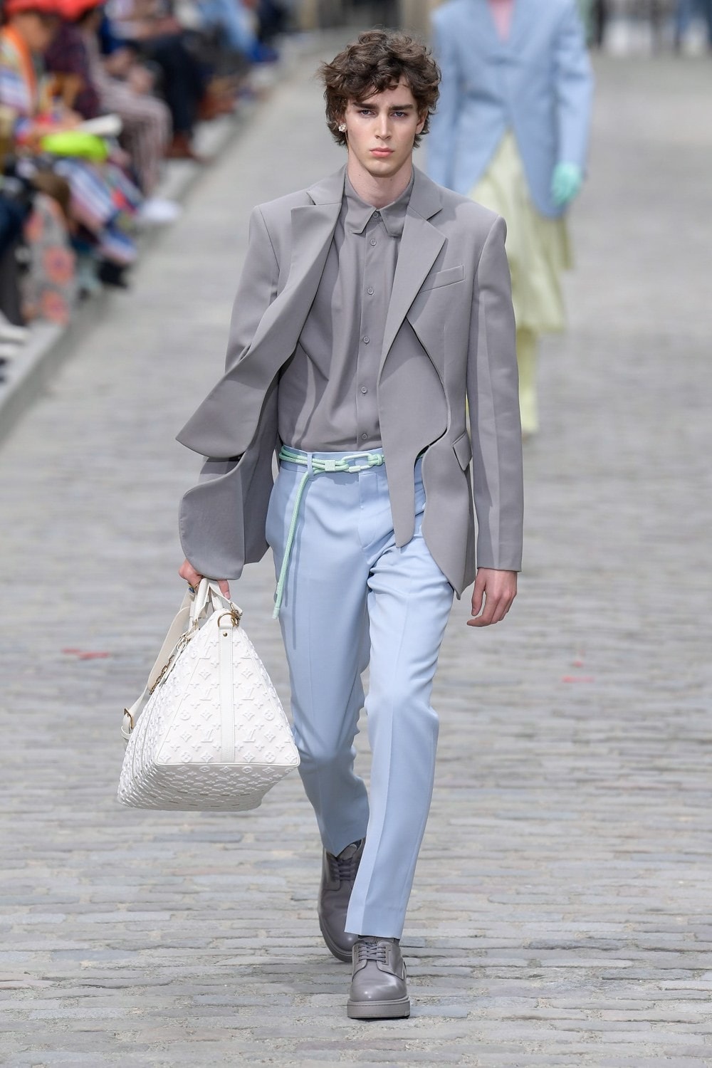 Louis Vuitton Virgil Abloh Spring Summer 2020 Paris Fashion Week Men's Show Collection Blazer Grey Pants Blue