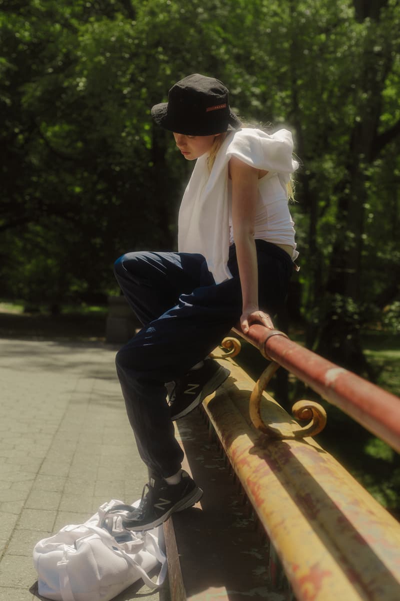 The Concept NY Vintage Summer Editorial Prada Bucket Hat Black Shirt White Sweatpants Blue