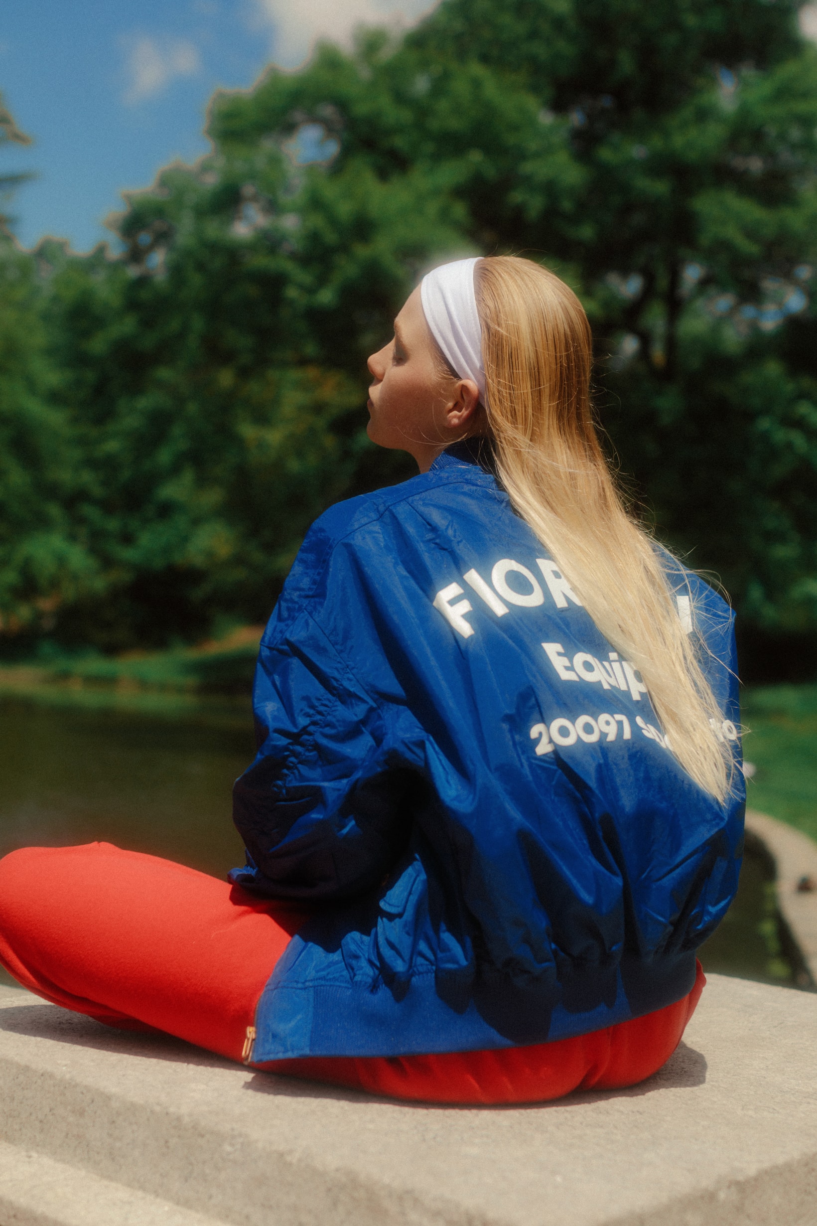 The Concept NY Vintage Summer Editorial Fiorucci Jacket Blue Sweatpants Red