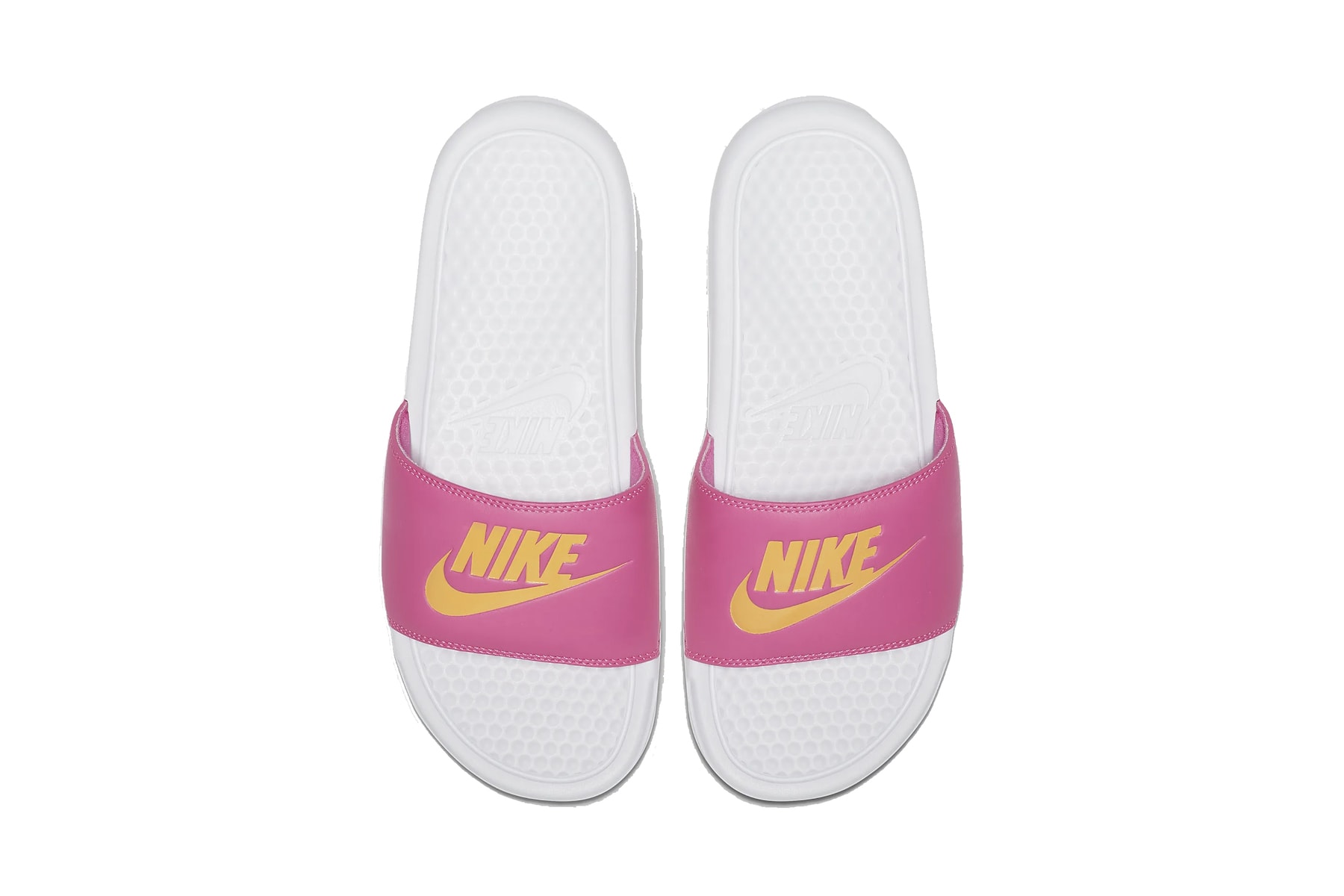 Nike Benassi Logo Slides Pink/White Summer Drop Black Sandal Pool Shoe Slippers Streetwear 