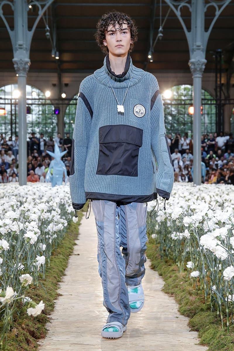 Off-White Virgil Abloh Spring Summer 2020 Paris Fashion Week Show Collection Backstage Sweater Blue Pants Grey