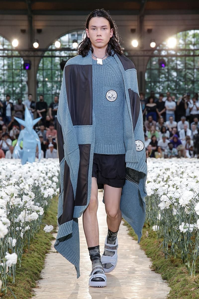 Off-White Virgil Abloh Spring Summer 2020 Paris Fashion Week Show Collection Backstage Sweater Navy Light Blue Shorts Black