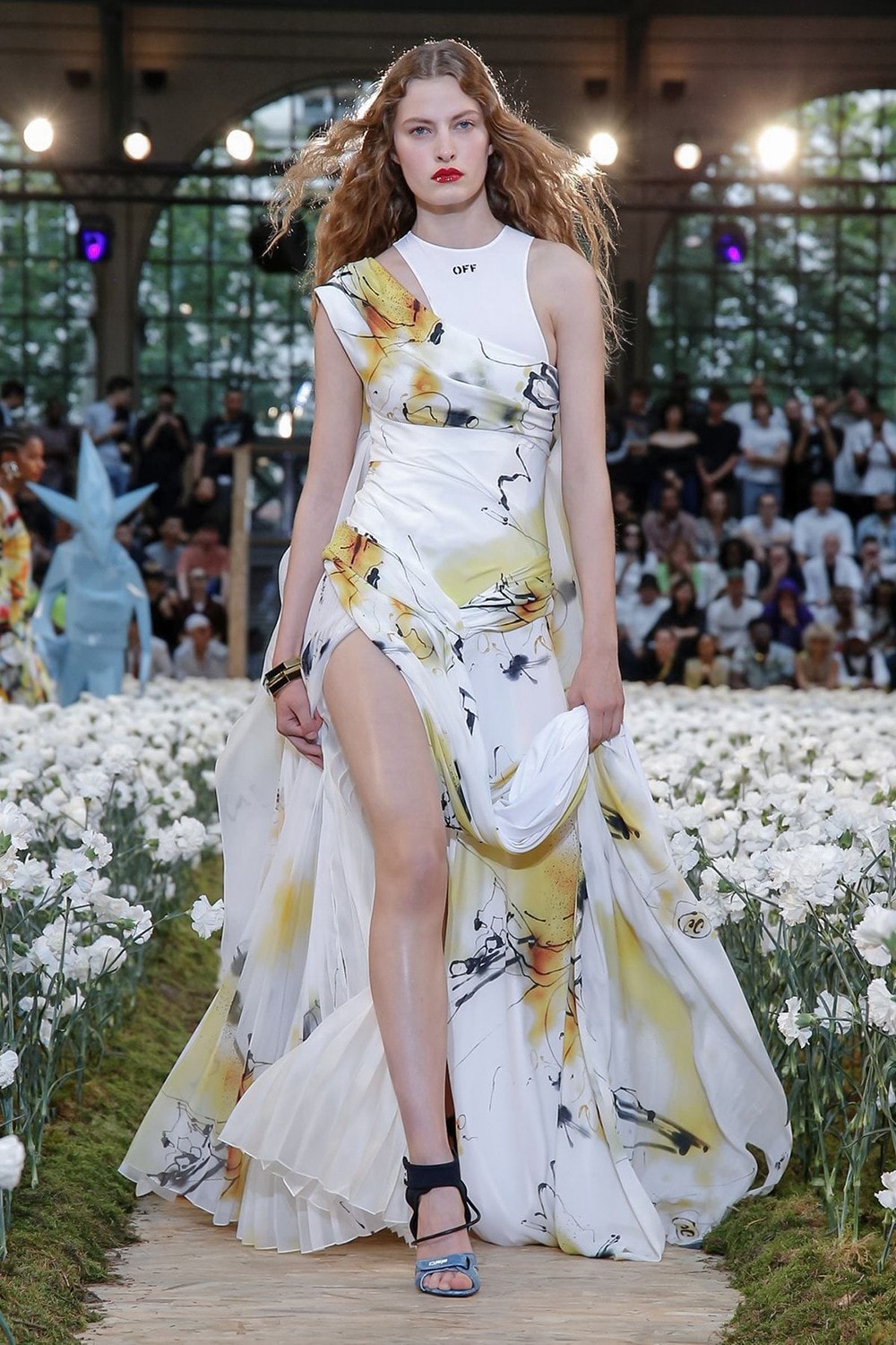 Off-White Virgil Abloh Spring Summer 2020 Paris Fashion Week Show Collection Backstage Floral Gown White Yellow Red