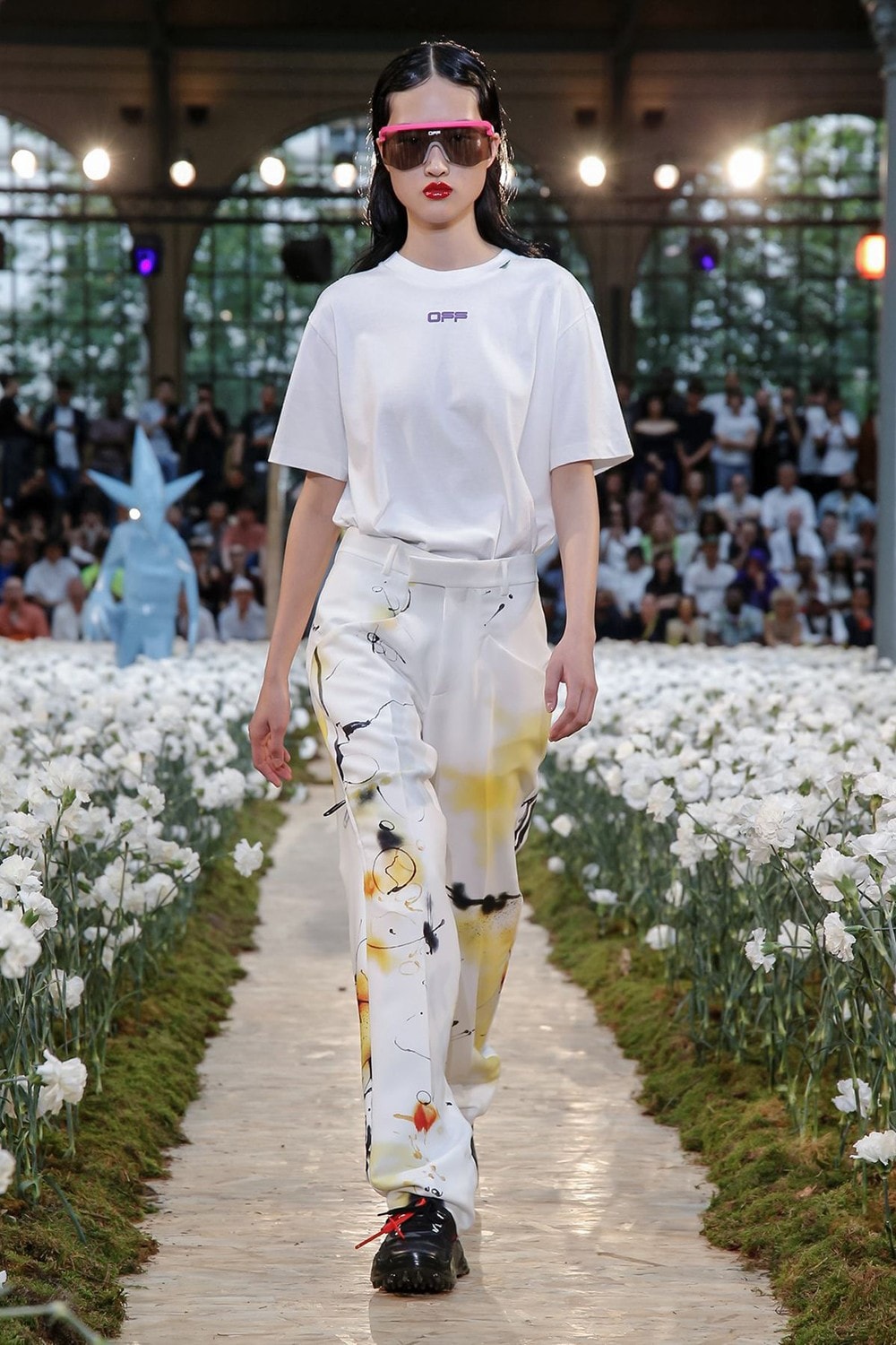 Off-White Virgil Abloh Spring Summer 2020 Paris Fashion Week Show Collection Backstage T Shirt Pants White Yellow