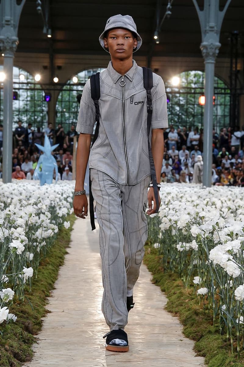 Off-White Virgil Abloh Spring Summer 2020 Paris Fashion Week Show Collection Backstage Top Pants Bucket Hat Grey