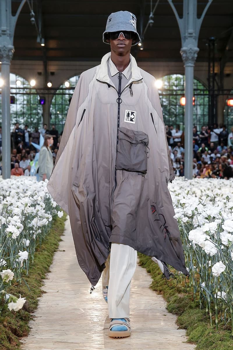 Off-White Virgil Abloh Spring Summer 2020 Paris Fashion Week Show Collection Backstage Jacket Grey Pants White Hat Blue