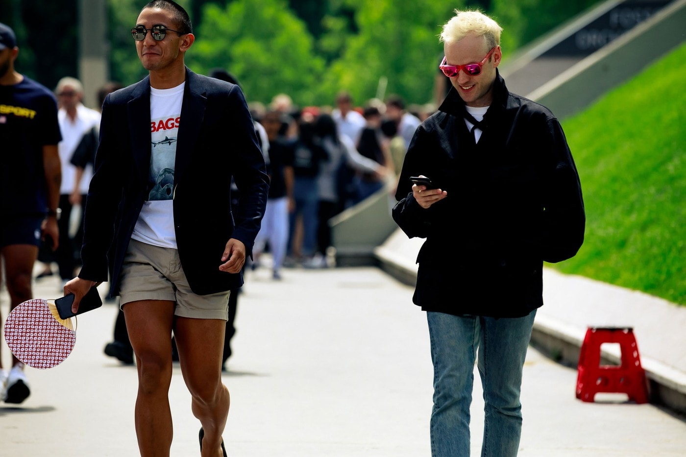 Paris Fashion Week Men's Spring Summer 2020 Street Style Jackets Black Shirt White Shorts Tan