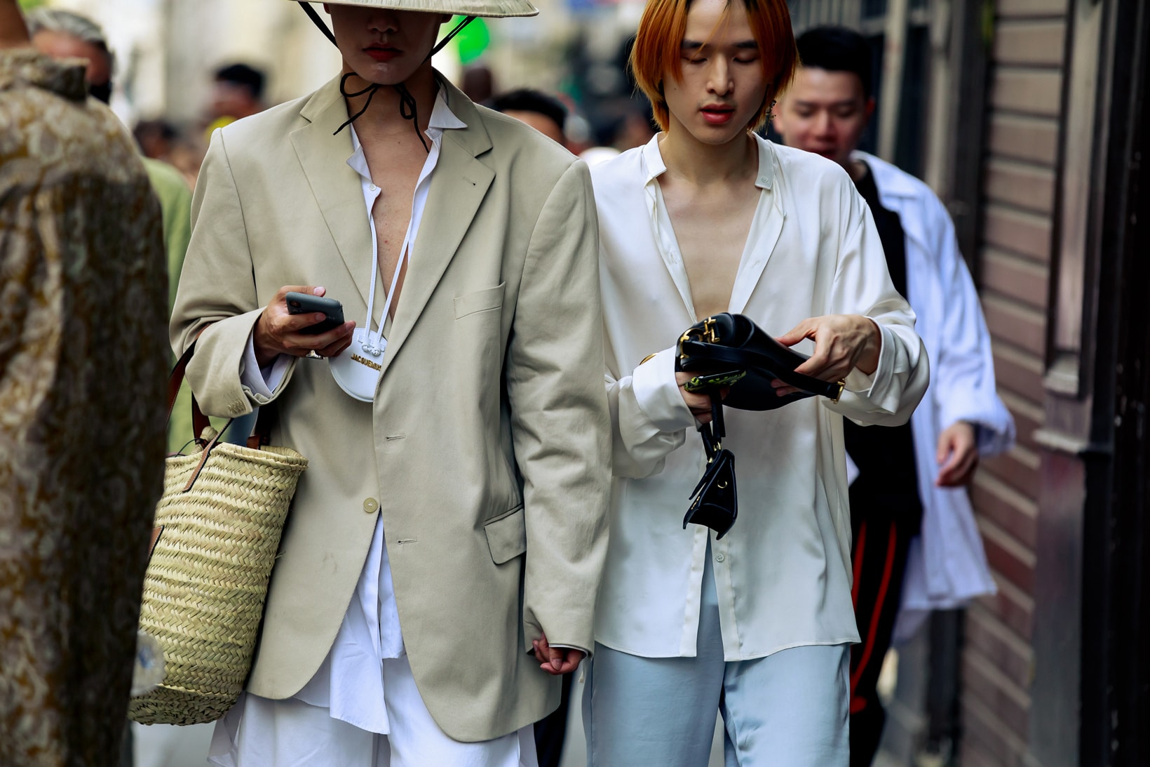 Paris Fashion Week Men's Spring Summer 2020 Street Style Jacket Tan Shirt White
