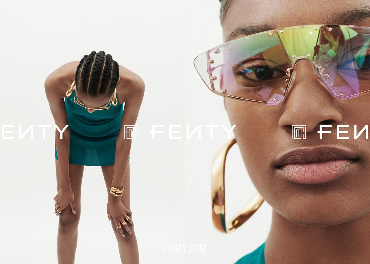 Rihanna Fenty LVMH Luxury Fashion Brand Maison Release 6 19 Green Dress Sunglasses Gold Earrings Rings Jewelry