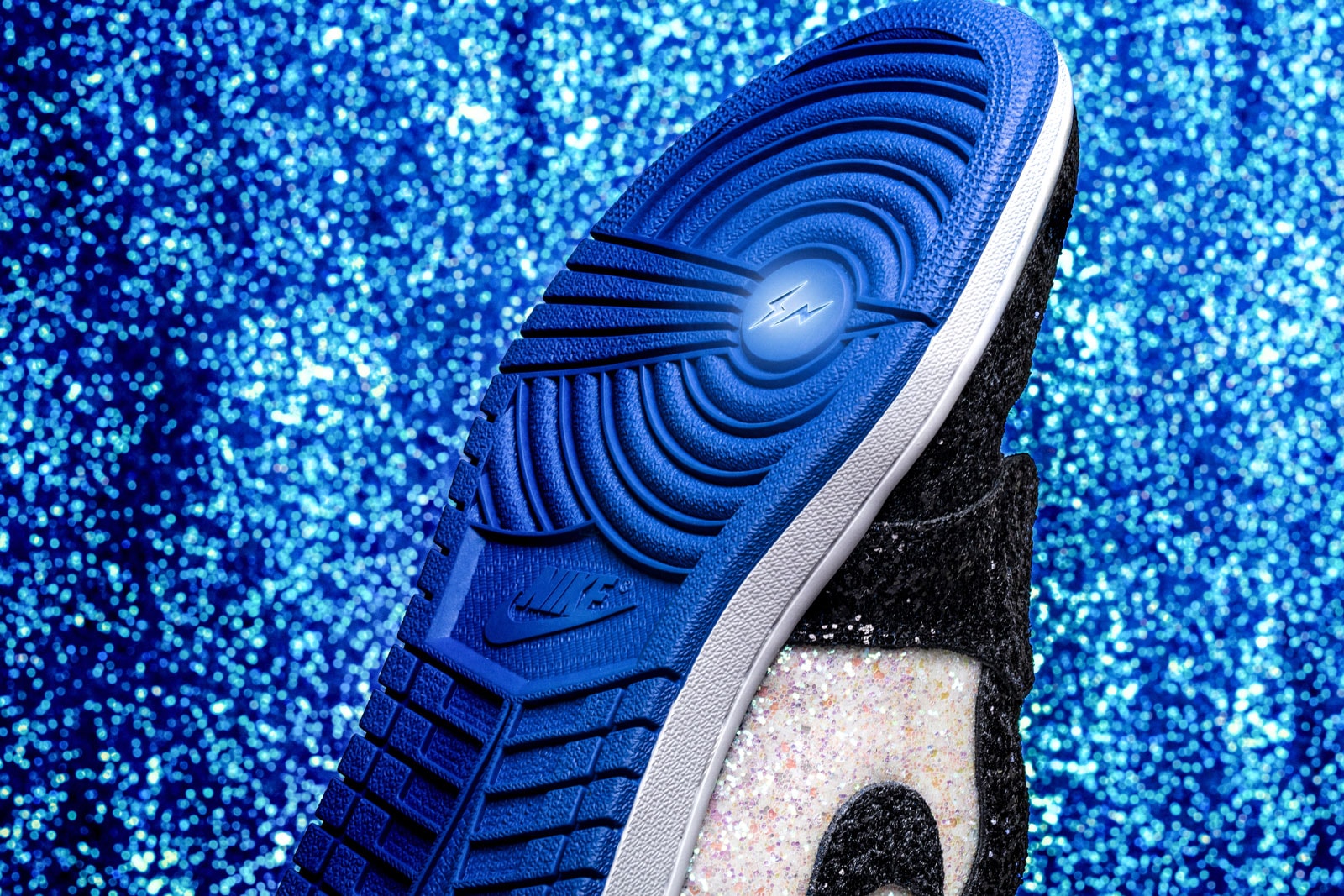 The Shoe Surgeon fragment design Blue Black White Pearl Glitter Air Jordan 1 Sneaker