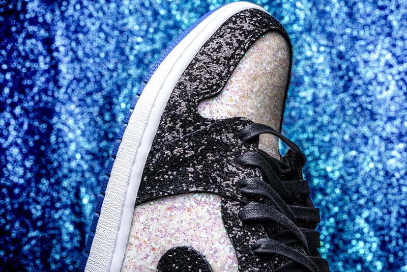 The Shoe Surgeon fragment design Blue Black White Pearl Glitter Air Jordan 1 Sneaker