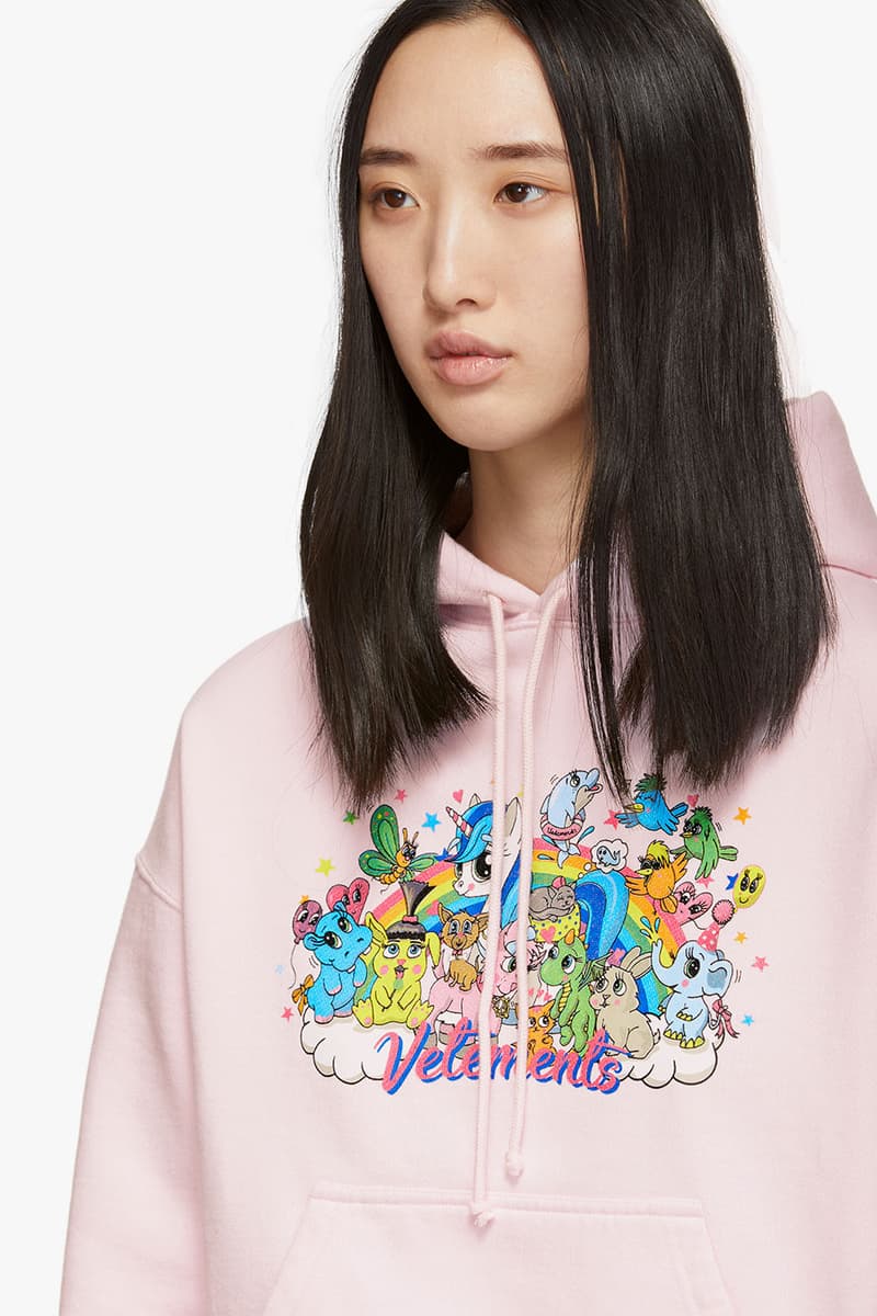 vetements demna gvasalia unicorn hoodie cropped pink cute characters ssense