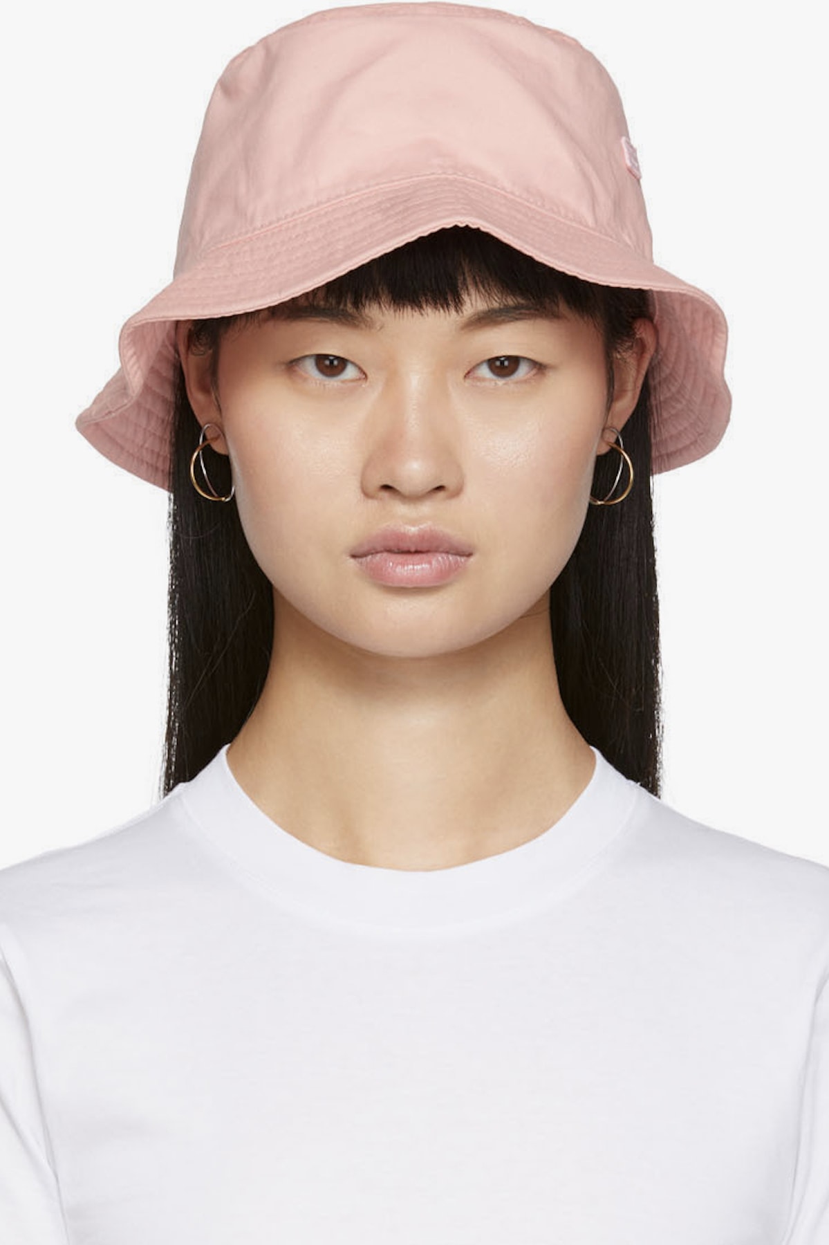 Acne Studios Summer Logo Bucket Hat Pink Black Face Applique Cotton Accessory 