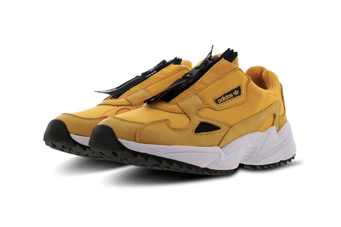 adidas Originals Falcon Yellow Black Zip Chunky Retro 90s Sneakers Trainers