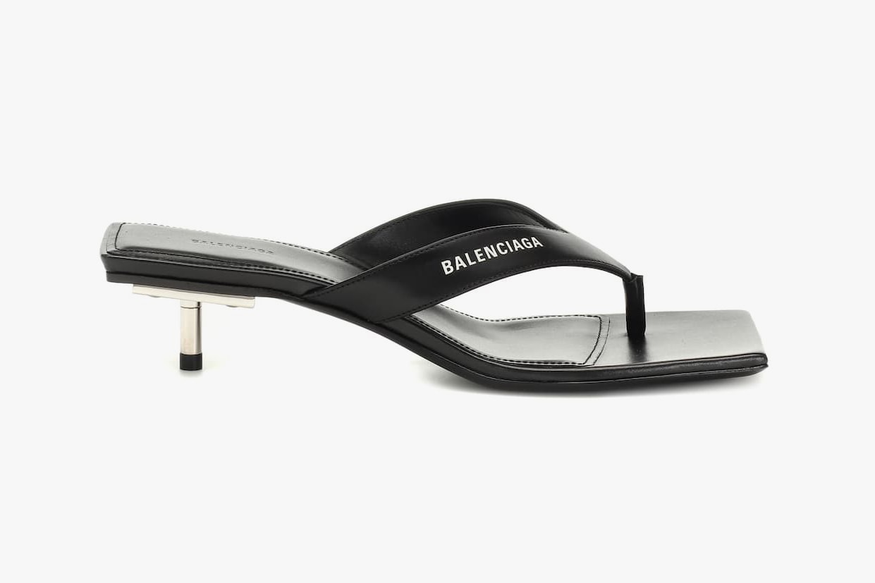 balenciaga metal 40 black leather flip flop sandal heel