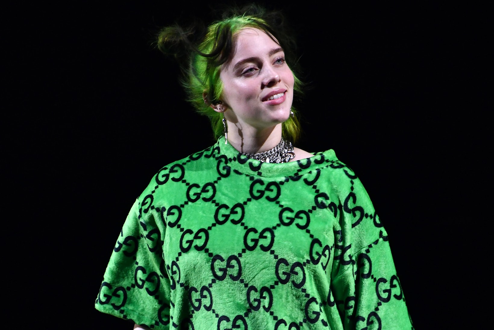 Billie Eilish Green Neon Hair Gucci Shirt